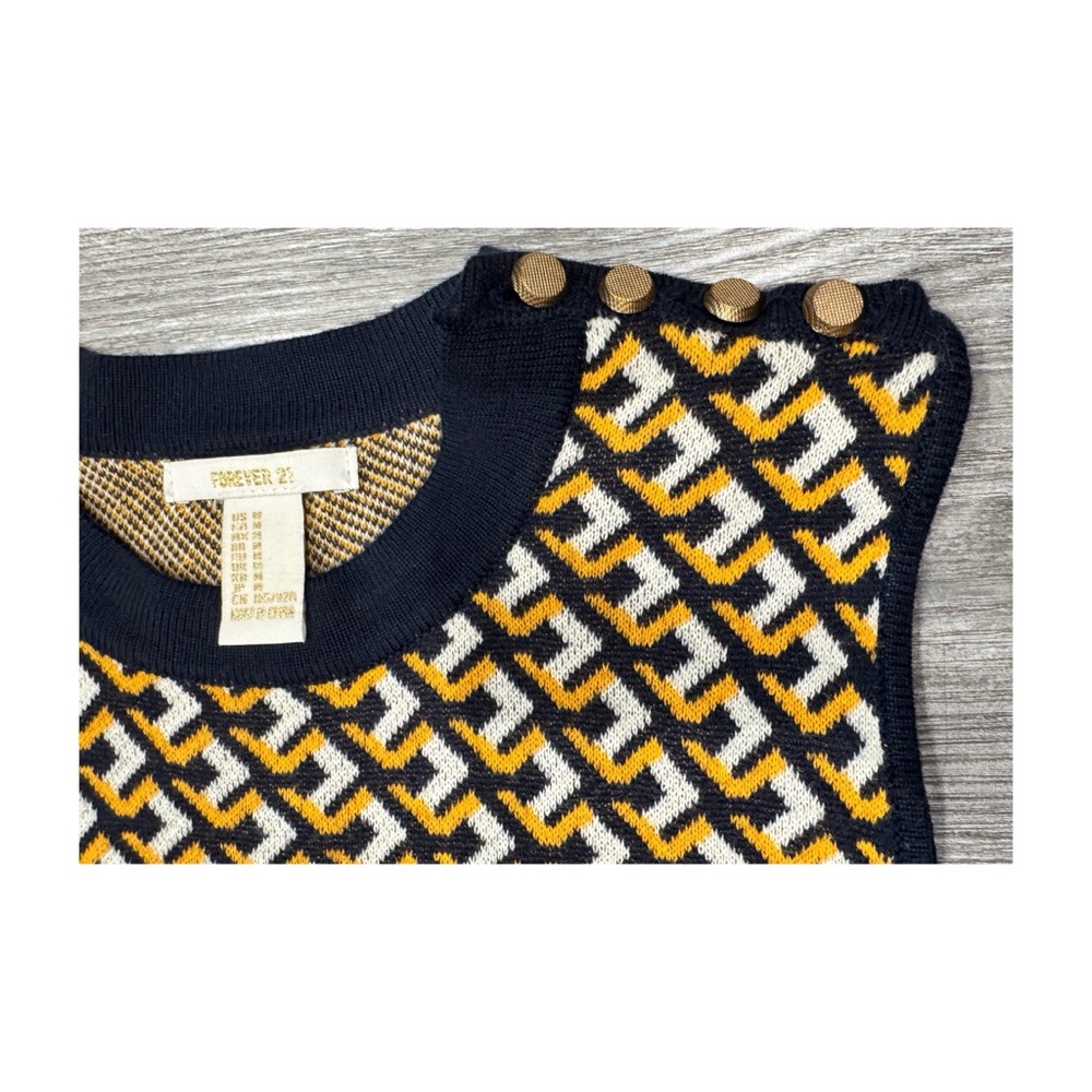 Geometric Knit Sweater Vest with Button Detail